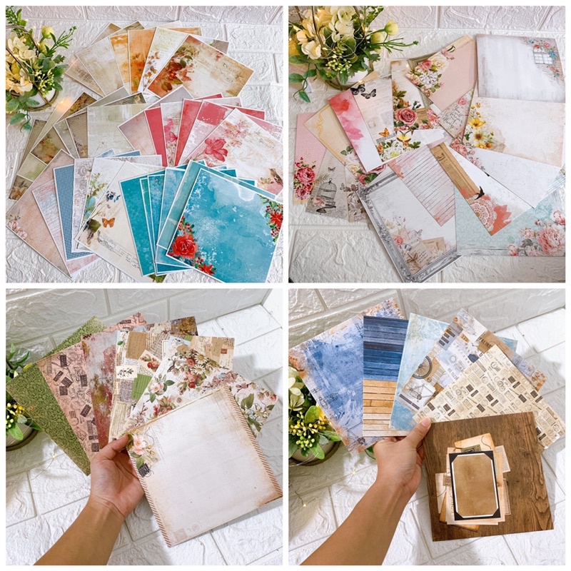 Giấy nền hoạ tiết size 15cmx15cm chủ đề Vintage định lượng 250gsm