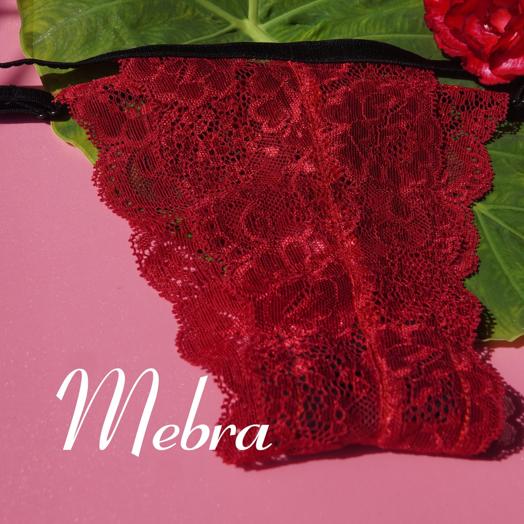 Quần lót nữ ren dây màu đỏ bầm kiểu dáng sexy thương hiệu Mebra, ren hoa mềm co giãn thấm hút tốt không gấp nếp