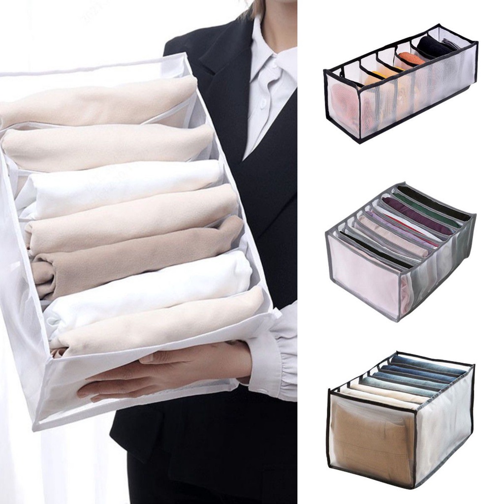 Hộp đựng quần áo vải lưới phân ngăn có thể giặt được đa năng tiện dụng trong gia đình