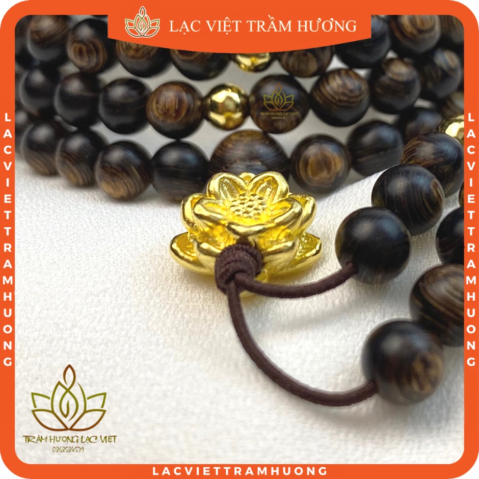 Vòng Tay Trầm Hương Sánh Chìm Tự Nhiên Mix Charm Hoa Sen Vàng Phú Quý trong Phong Thủy - Lạc Việt Trầm Hương