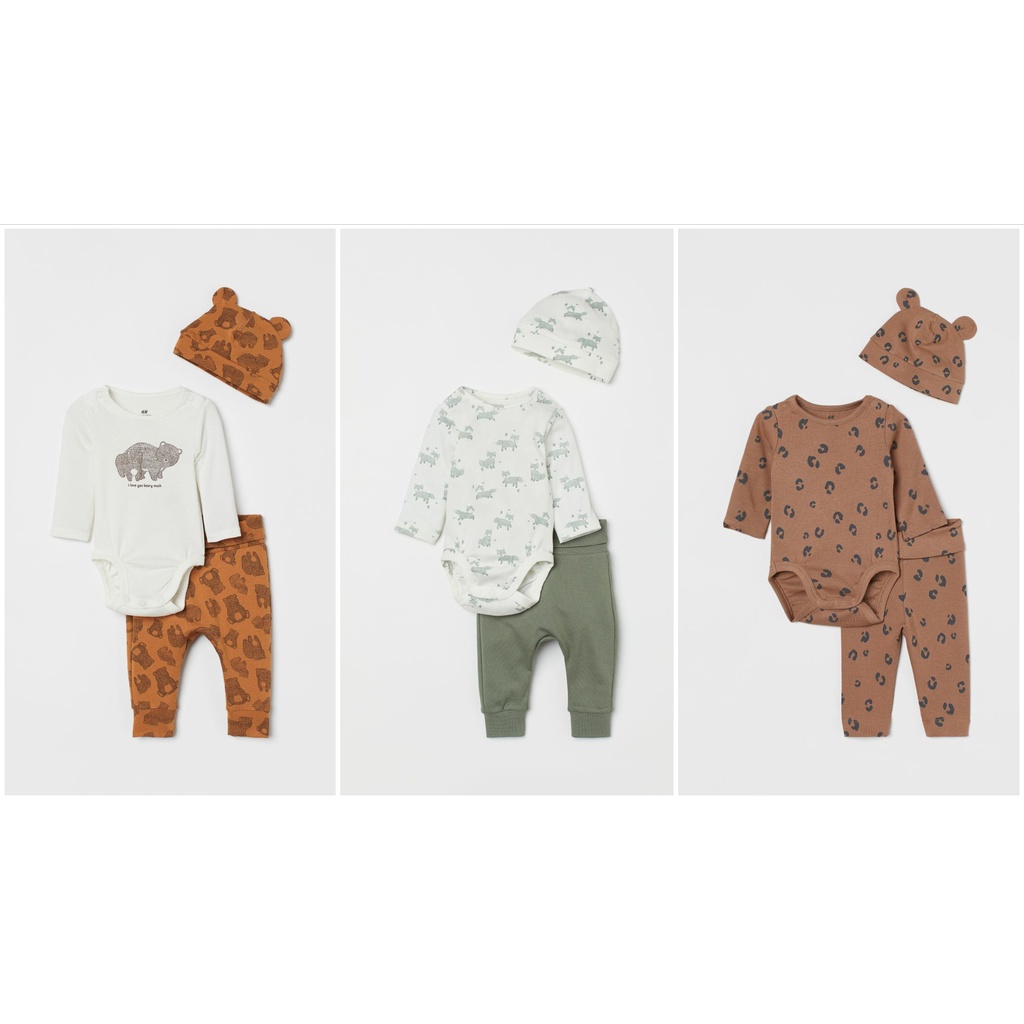 Set 3 chi tiết quần áo mũ nâu bé trai HM H&amp;M _ hàng chính hãng authentic