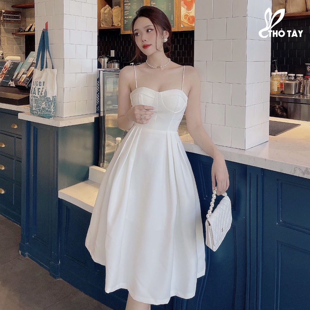 Đầm xòe midi hai dây 3 màu THỎ TÂY D479X300
