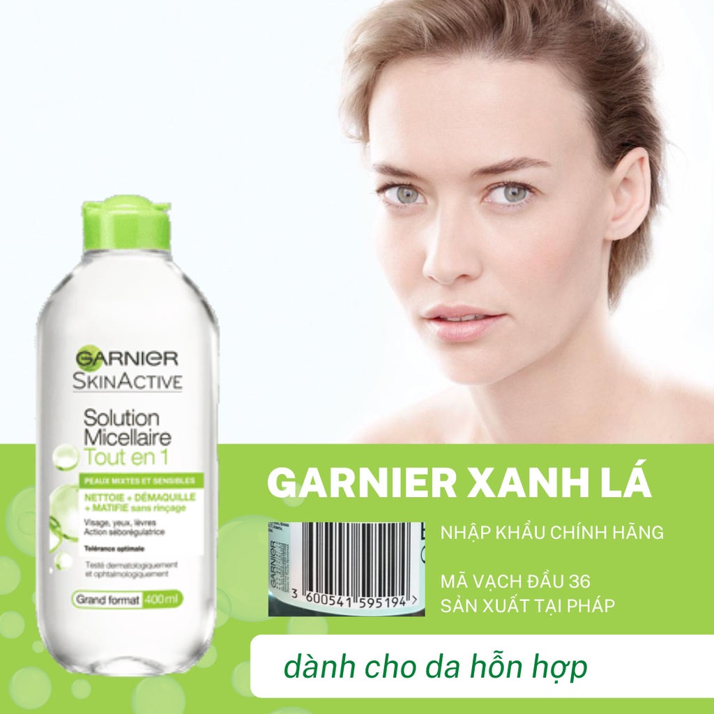 [Loại 400ml] Nước Tẩy Trang Micellar Garnier Hồng/ Vàng/ Xanh Skinactive Cleansing Water