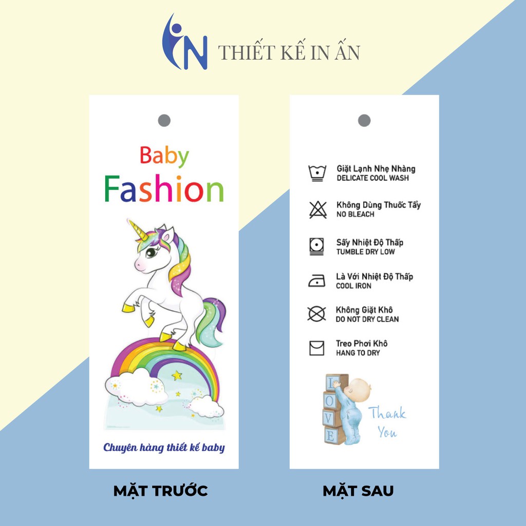 Mác quần áo, Tag Nhãn quần áo, THIẾT KẾ IN ẤN cho shop quần áo, bìa cứng, cán màng k thấm nước 100 mác - size 9x3.6cm