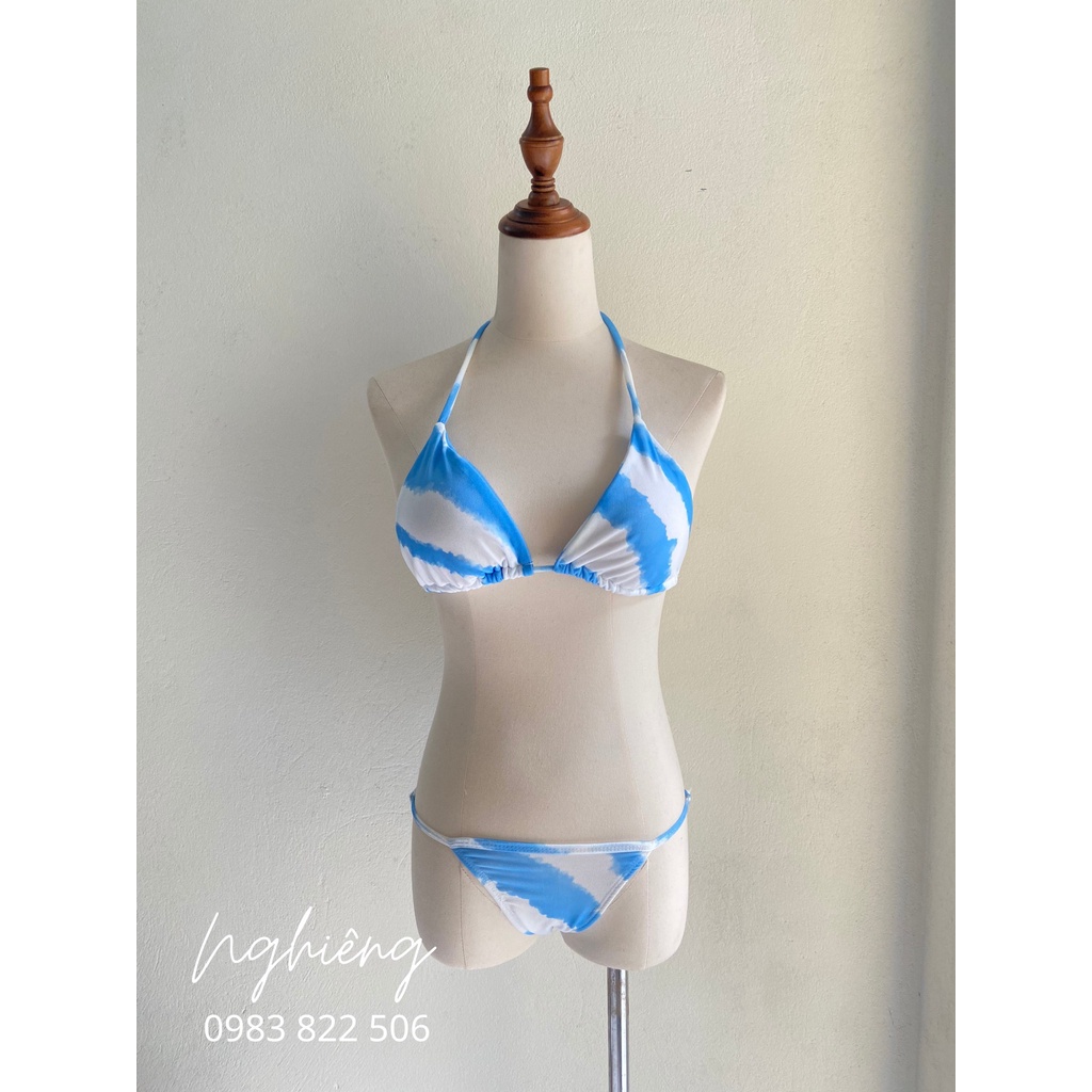 Đồ bơi nữ, bikini xanh dương sóng loang