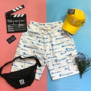 Quần short vải dù túi hộp họa tiết Champion , MADE BY F.O.F