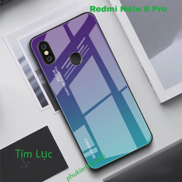 Ốp kính đa sắc cho Redmi Note 6 Pro FREESHIP Từ 50k cao cấp viền dẻo