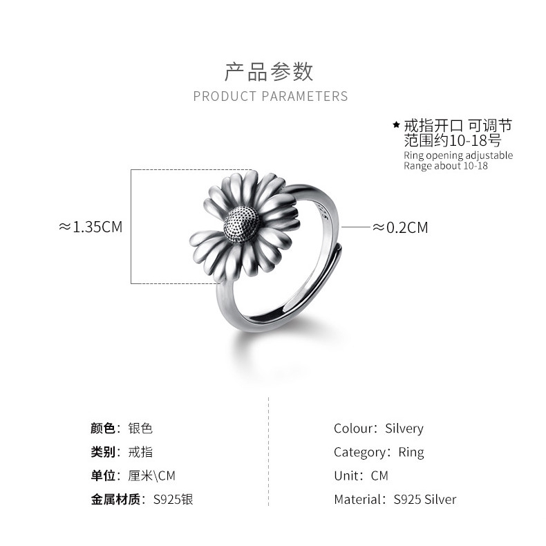 Nhẫn Bạc 925 Hình Hoa Cúc Phong Cách retro Thái Lan Thời Trang Dành Cho Nữ