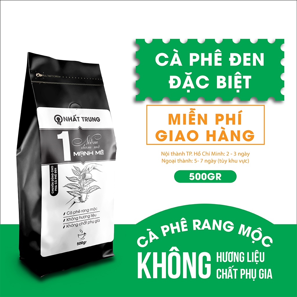 Cà phê ĐEN THƯỢNG HẠNG SỐ 1 (Mix tỉ lệ hạt) rang mộc nguyên chất 100%, gói 500gram