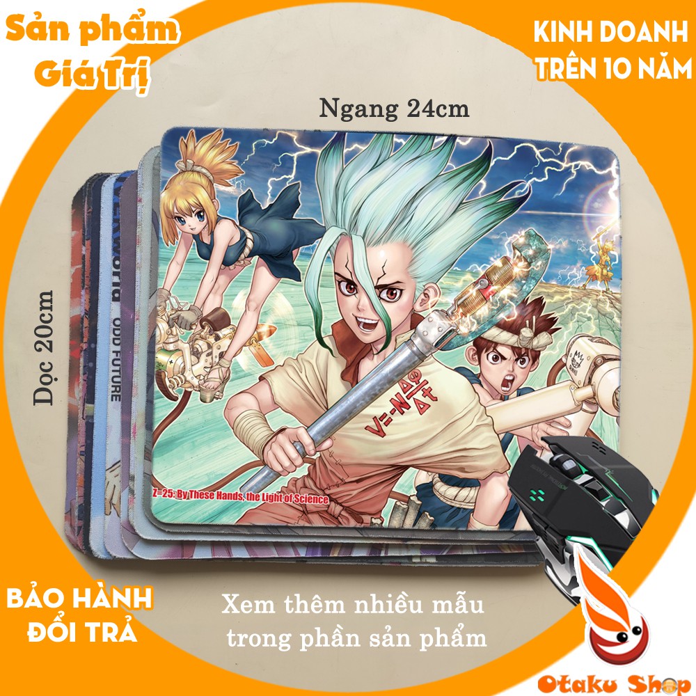 &lt;18 mẫu&gt; Lót chuột máy tính Anime Dr Stone, Fairy Tail cỡ bàn di chuột lớn 20x24cm chất liệu mouse pad cao su