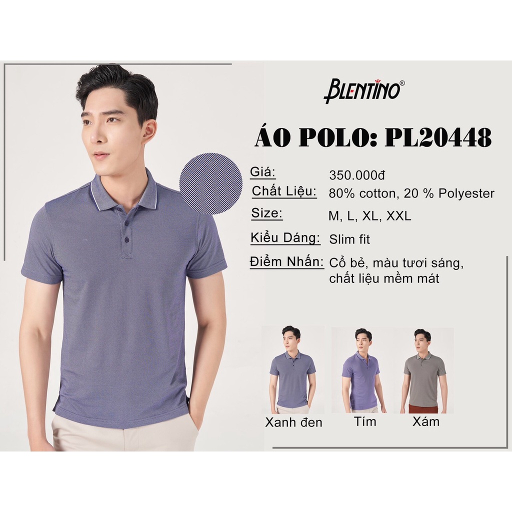 Áo Thun Polo Nam Tay Ngắn Có Cổ Blentino PL20448 100% Cotton Thấm Mồ Hôi Nhanh