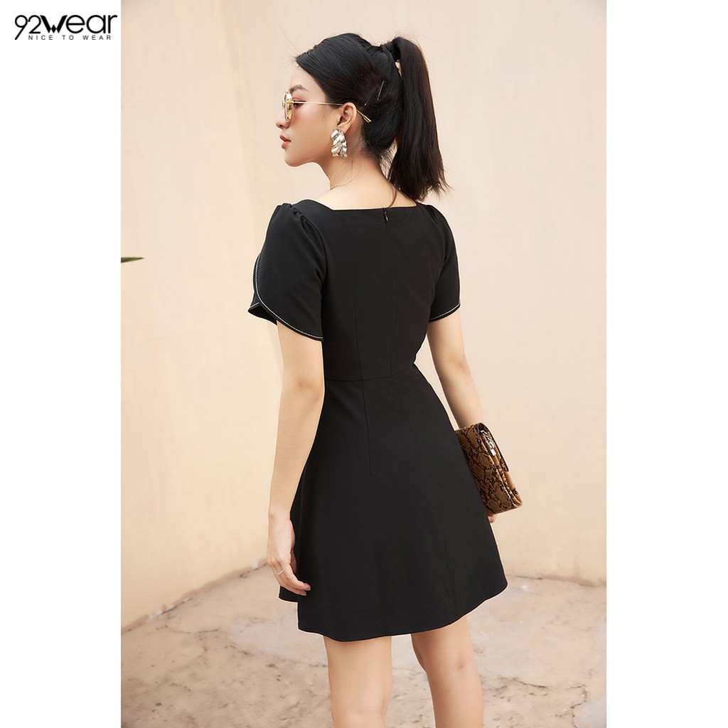 Đầm váy nữ công sở 92WEAR (2 MÀU) đủ size, dáng xòe chàn chỉ trang trí DEW1906 | BigBuy360 - bigbuy360.vn