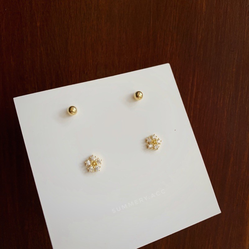Khuyên tai bạc 925 SUMMERY nụ hoa đính đá bông tai S925 mạ vàng