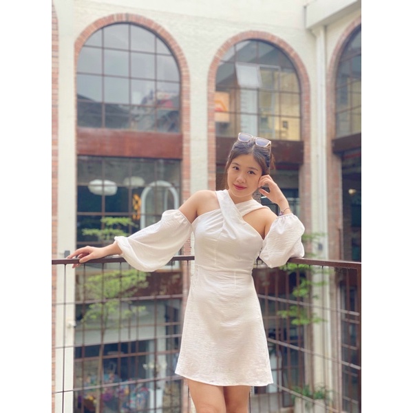 Váy yếm cổ xoắn hè thu ôm dáng mẫu Hàn Quốc Pearlsince21 (hình thật, sẵn)