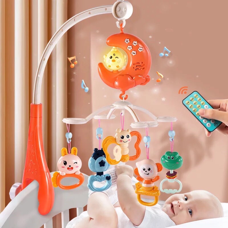 Treo Nôi Treo Cũi Mẫu Mới Tiếng Anh, Xoay 360 Độ, Điều Khiển Từ Xa, Đèn Phản Chiếu, Tiếng Ồn Trắng...
