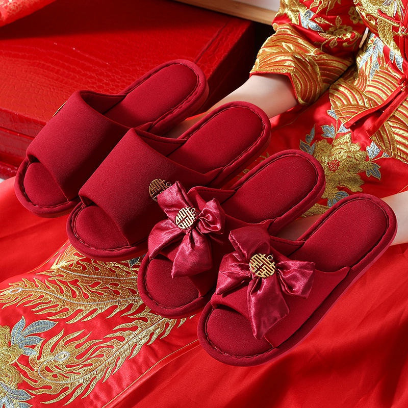 Đôi Dép Đi Trong Nhà Chống Trượt Màu Đỏ Dành Cho Cặp Đôi Cô Dâu Chú Rể Trong Đám Cưới