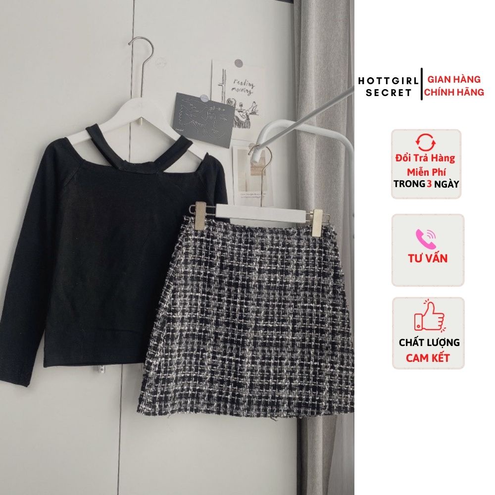 Set áo zip chân váy dạ tweet có lót trong siêu xinh,mua 1 được 2 thiết kế độc quyền của Hottgirl secret 2021