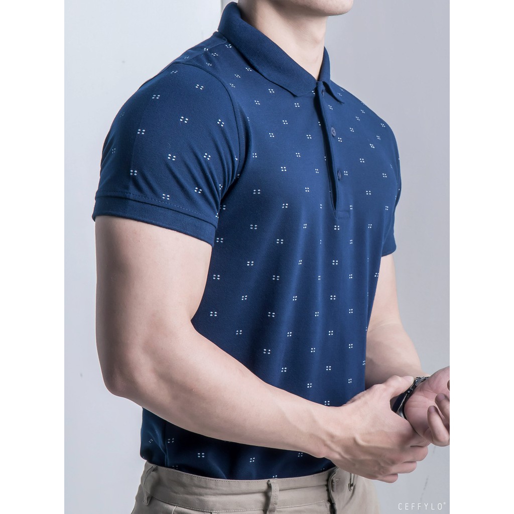 [Mã BMBAU50 giảm 7% tối đa 50K đơn 99K] Áo Polo Xanh Navy HT In Tràn Chấm Bi vải Cotton mềm mịn - CEFFYLO