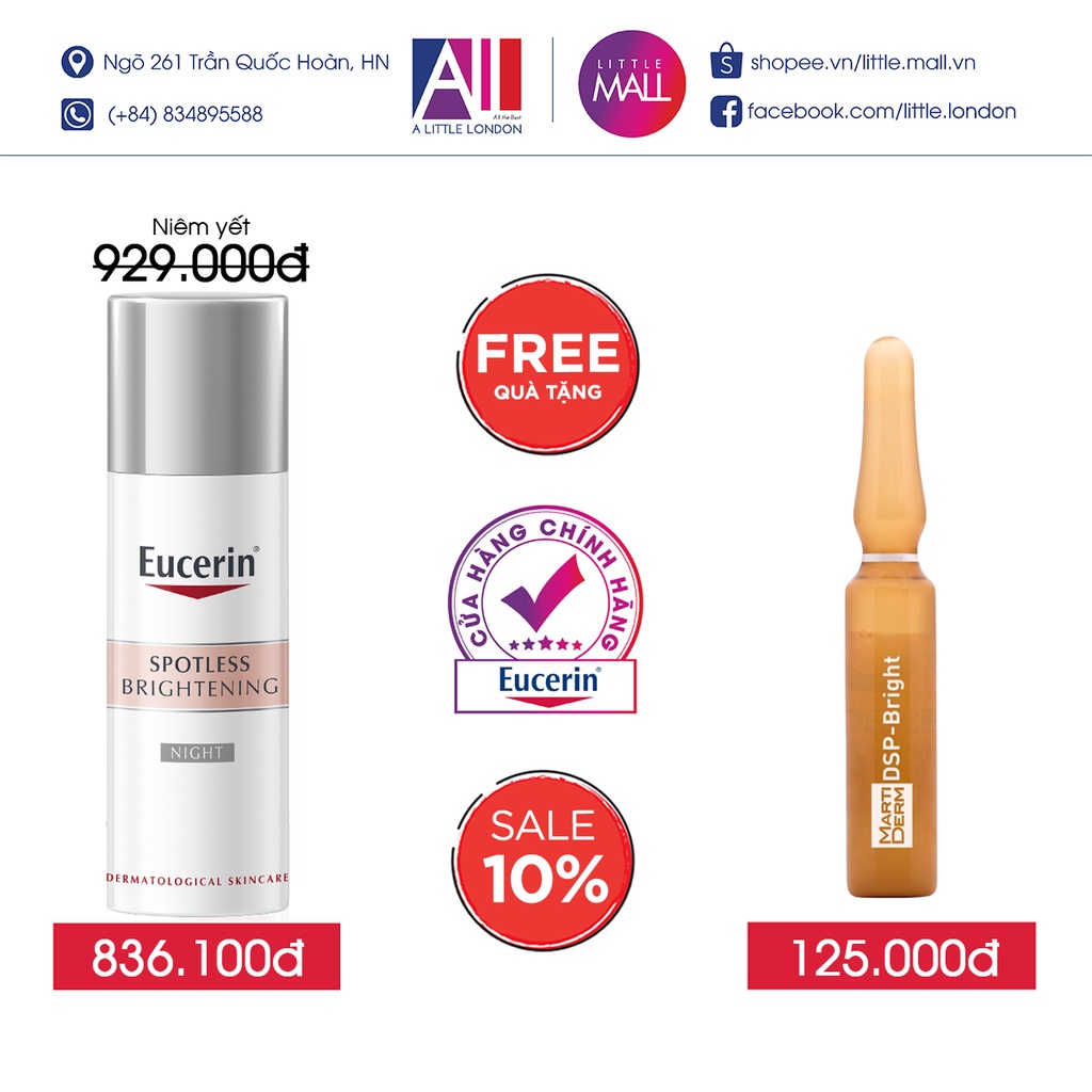 Kem dưỡng trắng da Eucerin whitening ultrawhite+ spotless 50ml TẶNG tinh chất DSP Martiderm (Nhập khẩu)