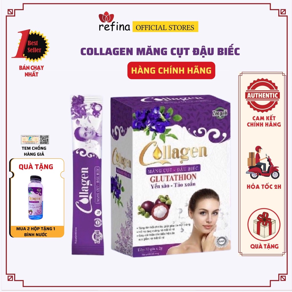 Collagen Măng Cụt Đậu Biếc Zenpali sáng đẹp da mờ nám 1 Hộp 30 gói