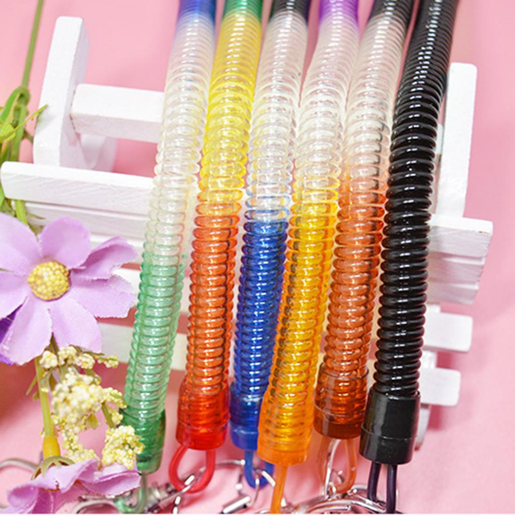 (runbu) Dây Lò Xo Co Giãn Bằng Nhựa Kim Loại Tinh Tế Kèm Móc Khóa Di Động Dạng Xoắn Ốc Đáng Yêu Cho Nam