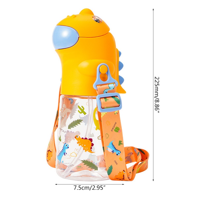 ◈◄Bình Nước 560ml Kèm Ống Hút Hình Khủng Long Hoạt Hình Dễ Thương Cho Bé
