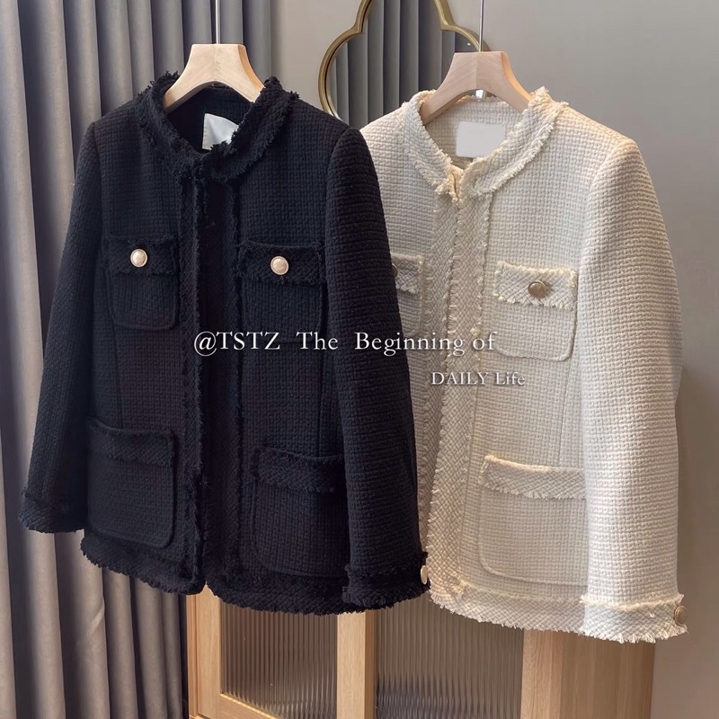 Áo dạ vải Tweed trơn phong cách Hàn Quốc - Order Taobao | Áo khoác dạ nữ mùa đông siêu xinh