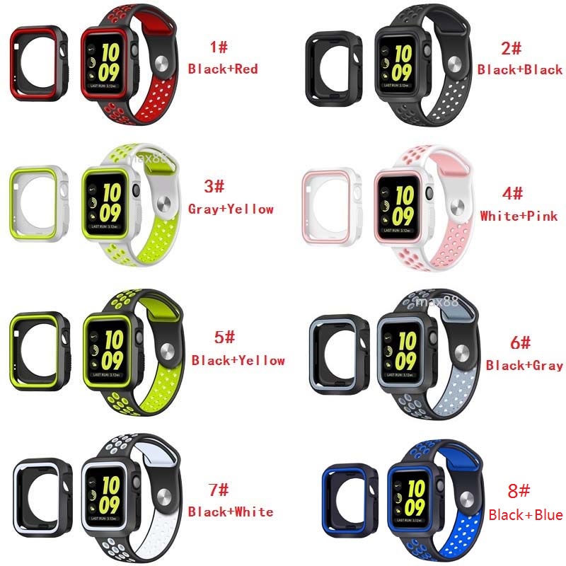 Dây đeo silicon mềm kèm ốp cho đồng hồ thông minh Apple Watch Series 7/SE/6/5/4/3/2/1
