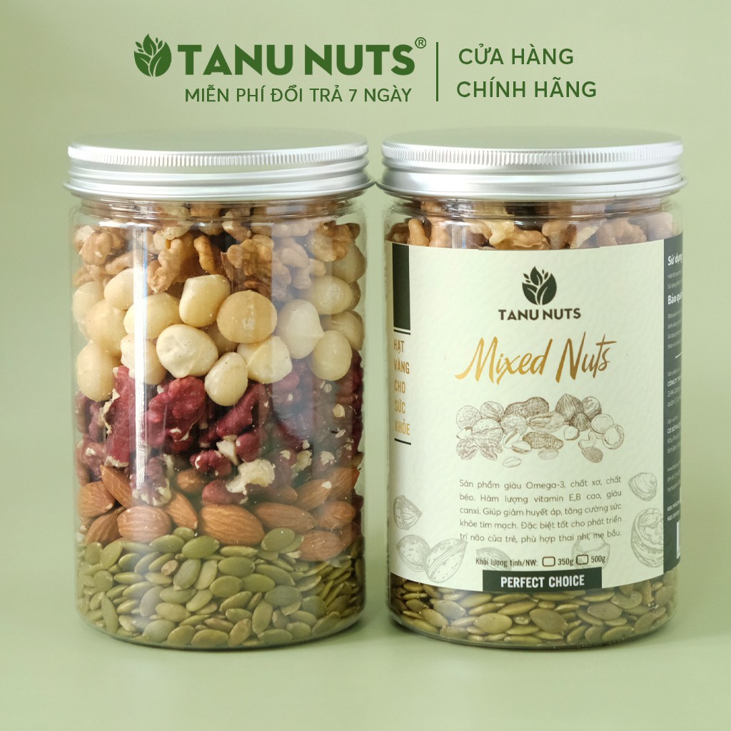 Hạt mix 5 loại TANU NUTS - 500gr Mixnuts tổng hợp (macca,óc chó vàng, óc chó đỏ, hạnh nhân, bí xanh)