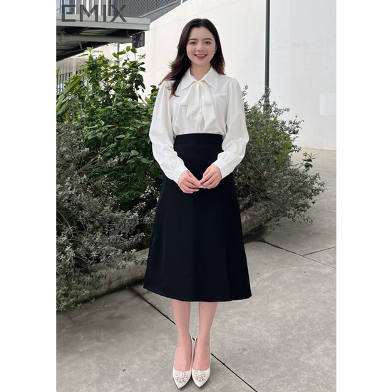 Chân váy công sở EMIX (2 màu), basic dress, dáng dài, midi, chữ A, cạp cao, khóa sau, xẻ chân, chất tuytci cv808