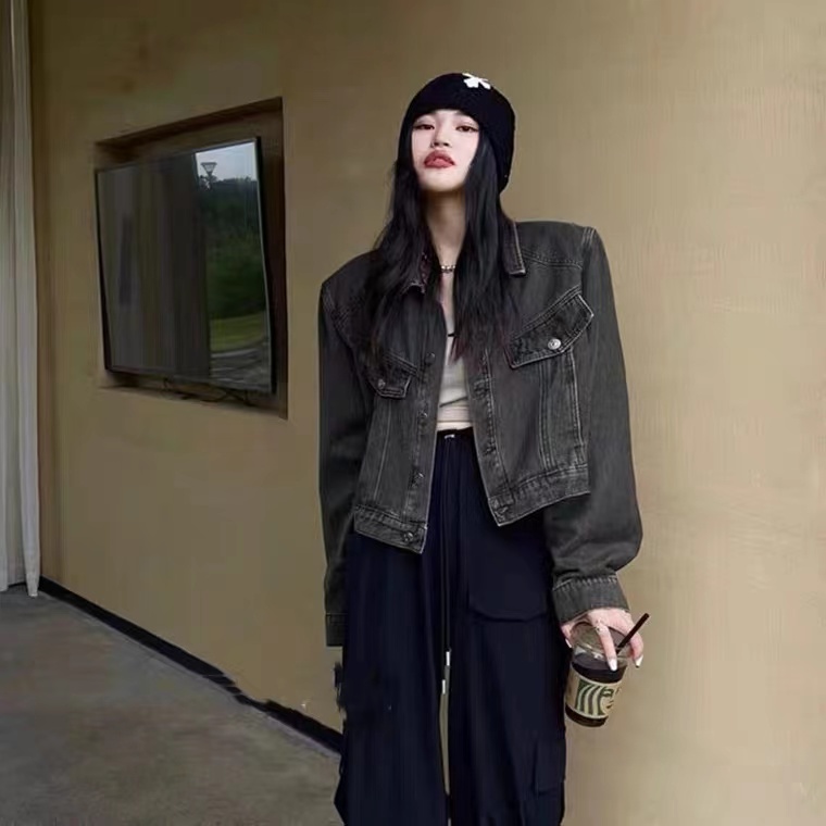 Áo Khoác Denim Dáng Rộng Thiết Kế Mới Thời Trang Mùa Thu Theo Phong Cách Hàn Quốc