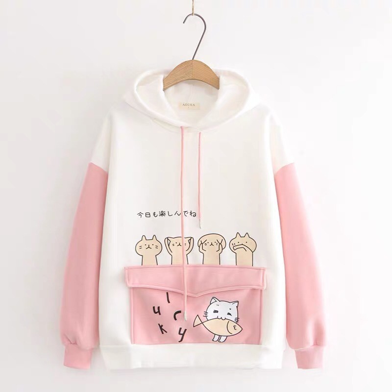 Áo Hoodie Nỉ Bông YUNI MÈO CÁ LUCKY Unisex