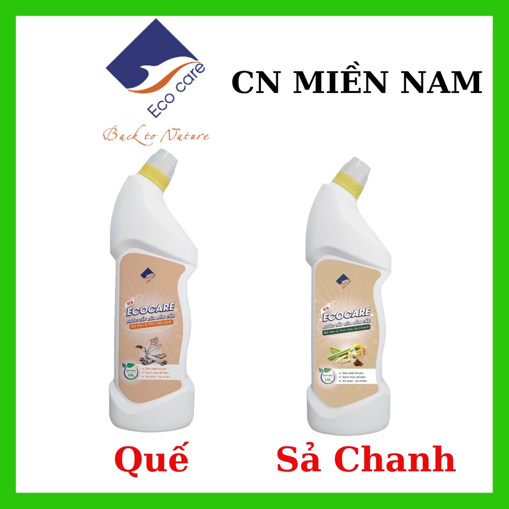 Nước tẩy rửa bồn cầu Hữu cơ Ecocare 1l, Nước tẩy rửa bồn cầu hữu cơ diệt khuẩn với tinh chất Quế/Sả Chanh
