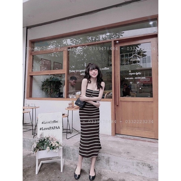 VÁY 2 DÂY KẺ DÁNG XOÈ CHẤT THUN DÀY DẶN MS15988