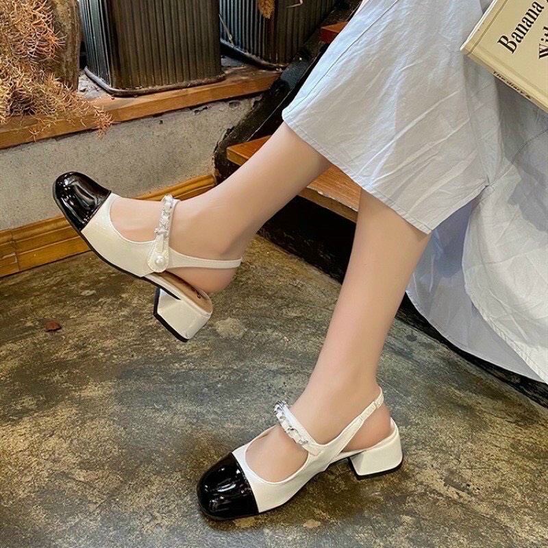 Giày cao gót bít mũi quai xích ngọc, sandal bít mũi quai xích ngọc Chị Đẹp Store mã 9238