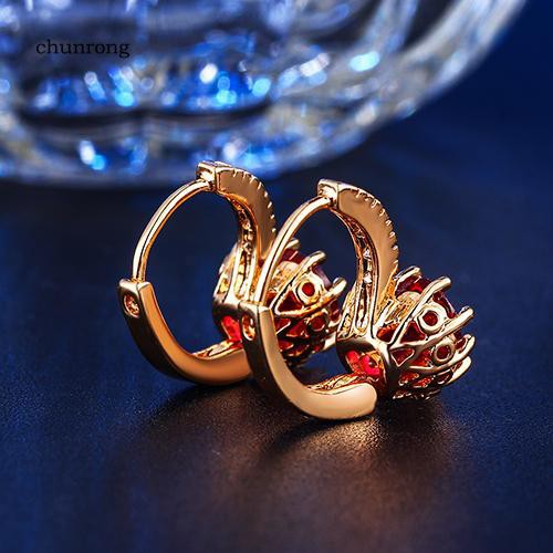 Bông Tai Mạ Vàng 18K Đính Đá Zircon Hình Trái Tim Đỏ Thời Trang Cho Nữ