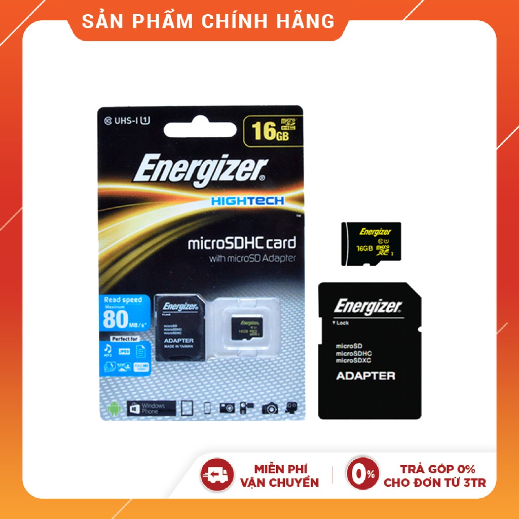 Thẻ nhớ Micro SDHC 16GB Energizer HT C10 U1 80Mb/s - FMDABH016A | BigBuy360 - bigbuy360.vn