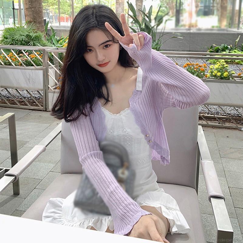 Áo Cardigan Dệt Kim Mỏng Dáng Ôm Màu Sắc Kẹo Ngọt Thời Trang Mùa Hè Dành Cho Nữ