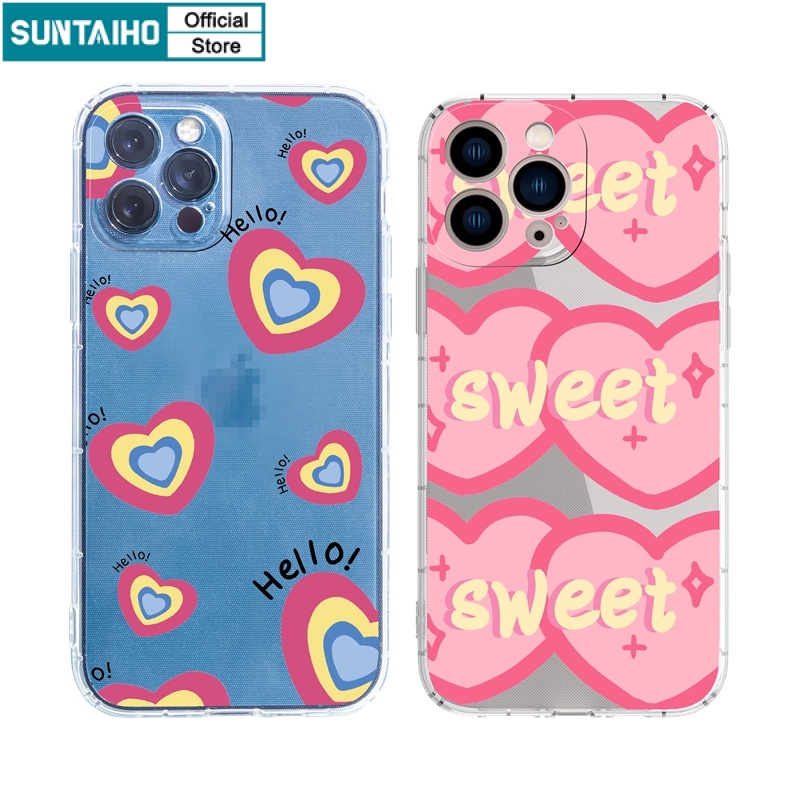 Ốp lưng iphone Ốp điện thoại Suntaiho TPU trong suốt họa tiết trái tim ngọt ngào cho IPhone 13 12 11 Pro Max X Xs Max XR 8 7 6 6S Plus