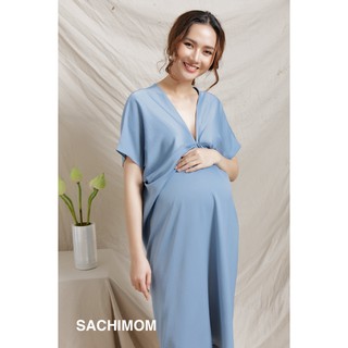 Đầm bầu sachimom - váy bầu lụa lily dress màu xanh blue
