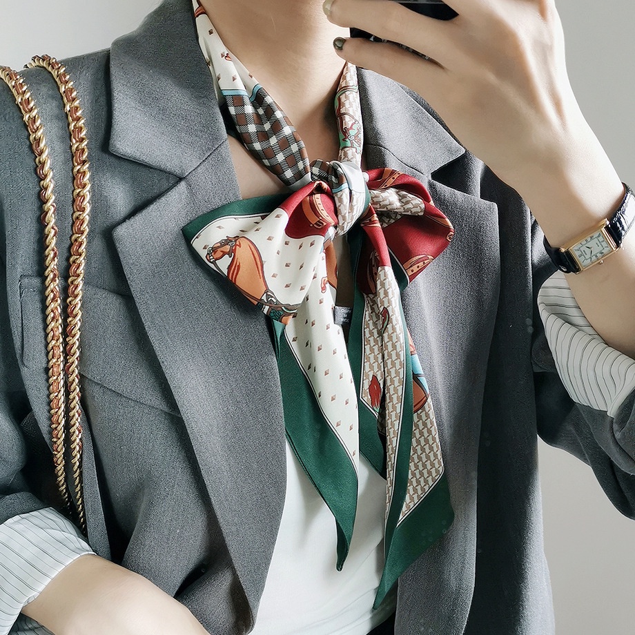 Hàng Mới Về [Hàng Mới Về] Khăn Quàng Cổ Lụa Dài Thắt Nơ Phong Cách Âu Mỹ Cổ Điển