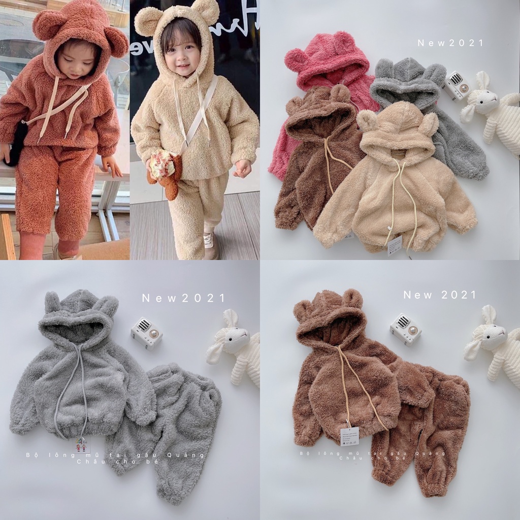 BỘ LÔNG TAI GẤU CÓ MŨ HÀNG QUẢNG CHÂU SIÊU ẤM CHO BÉ