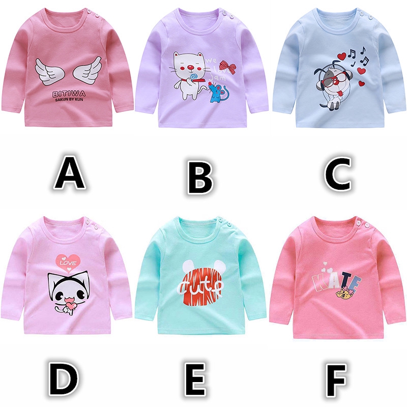 Áo cotton tay dài cổ tròn in hoạt hình cho trẻ