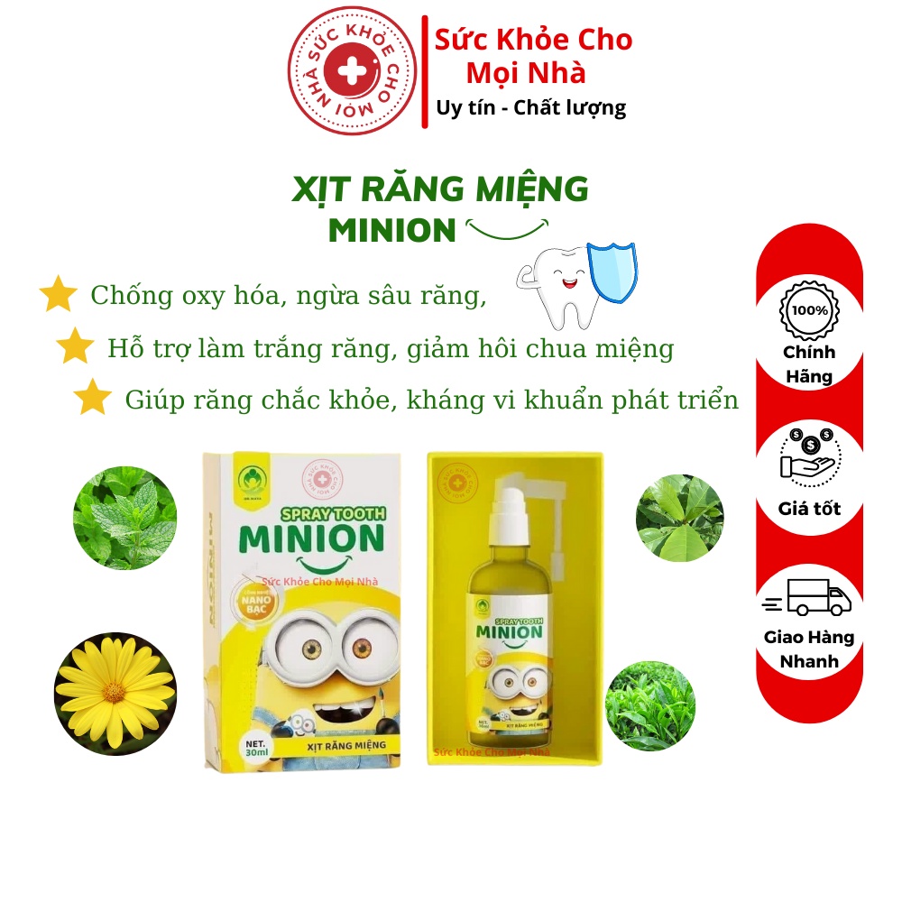 Dung dịch xịt vệ sinh răng miệng Minion cho bé ngừa sâu răng sún răng ố vàng hội miệng nấm lưỡi 50ml