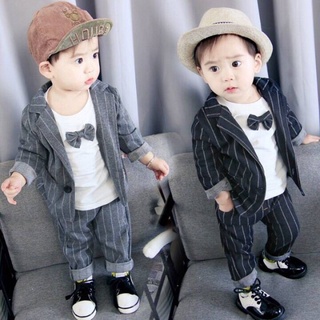 Bộ Vest Gile bé trai  4 món cao cấp Vest + Quần âu + Áo sơmi kẻ + nơ - Size 6-20kg - Shubim Kids