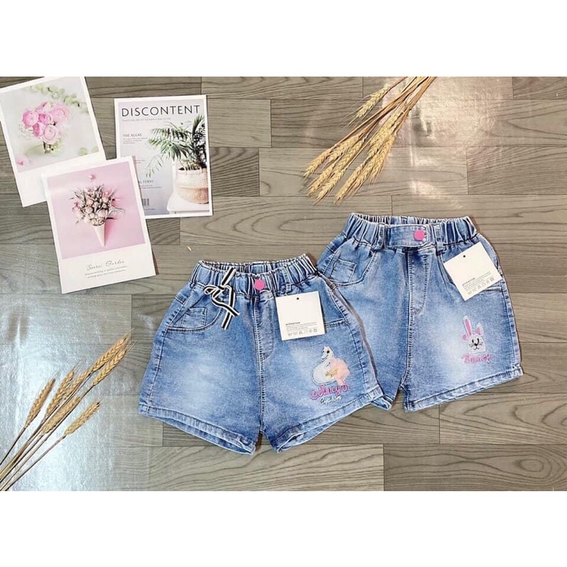 Quần Short Jean Chất Vải Mềm, Co Giãn Cho Bé Gái Size 18-25kg