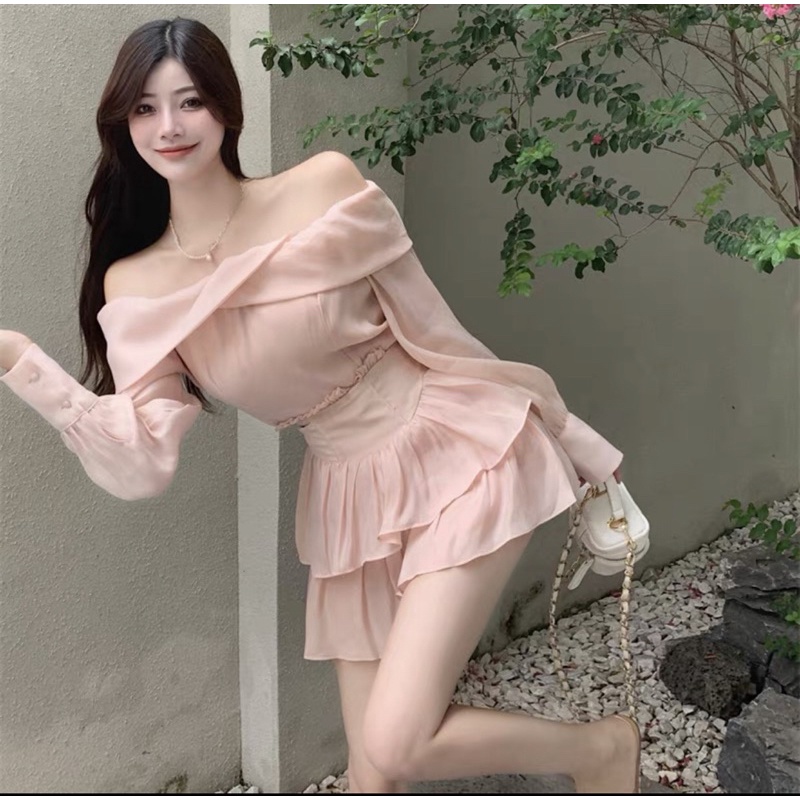 Order váy ngắn dài tay trễ vai sexy ôm eo cá tính