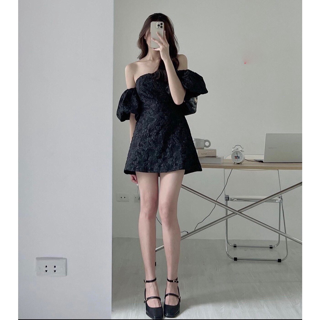 Váy xốp trễ vai tay phồng MEMN 1107