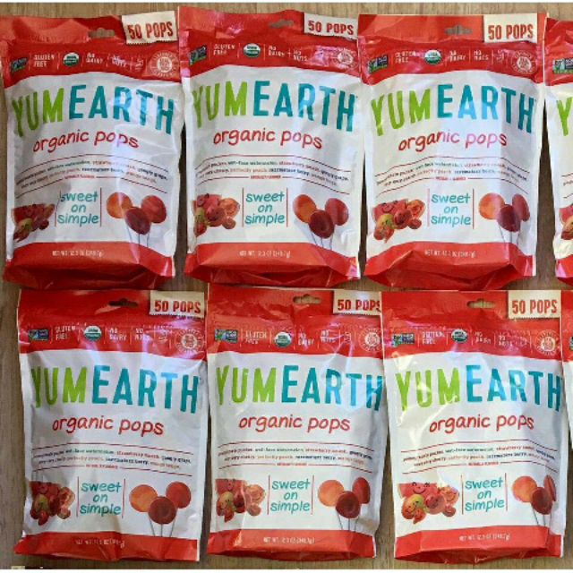 [Yum Earth] Kẹo mút hữu cơ gói 40 que cho bé ăn vặt từ 1 tuổi