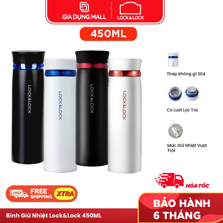 Bình Giữ Nhiệt Lock&amp;Lock Feather Light LHC4131 (450ml)-Chất liệu thép không gỉ,bình có giá lọc trà tiện ích-Chính hãng